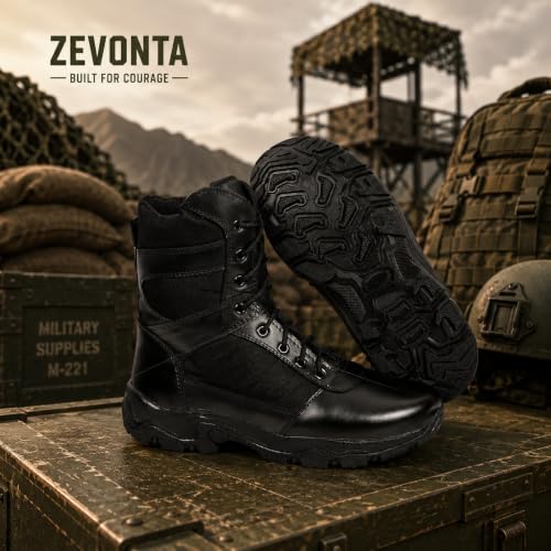 Image of Men's Genuine Leather Military Tactical Boots | High Ankle Army Commando Long Boots with Side Zip | Lightweight Trekking, Hiking & Outdoor Boots