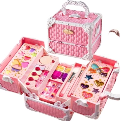 SIzlaho スーツケース おもちゃセット 女の子の誕生日プレゼント リトルプリンセス メイクボックス ネイルポリッシュ メイクアップセット 女の子 メイクアップセット おしゃれ 誕生日プレゼント (絶妙なギフトボックス[両開きビューティーボックス+人形