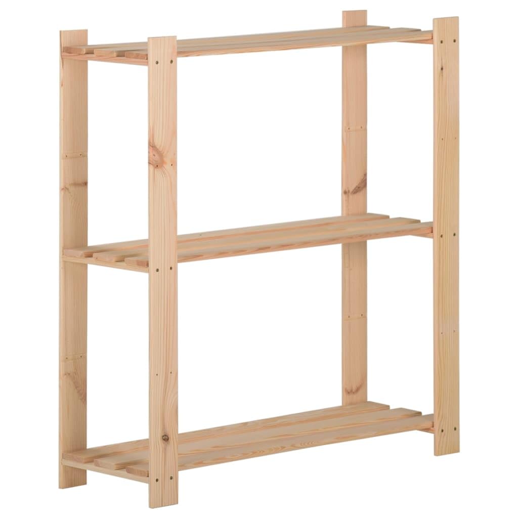 Vidaxl Solid Pinewood 3-Tier Storage Rack Home Garage Storage Units Shelf Brown