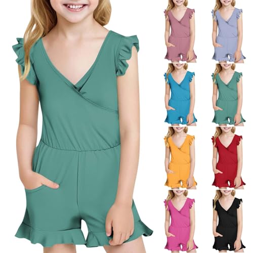 Girls Swim Romper Ruched One Piece Full Coverage Bathing Suits Cute Ruffle Trim Swimsuit2