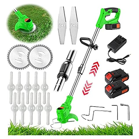 Metal Blade Strimmer Grass Cutter Strimmers Electric Cordless Grass Trimmer with Battery 36TV & Fast Charger & Spare Blades for Garden Clearing Weeds Flower Trees,green Cover