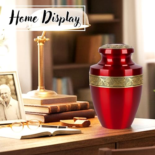 Image of ALPHA Living HOME Urns for Human Ashes Adult Female and Male 200+ Cubic Inches, Decorative Burial Urn, Funeral Cremation Urns for Women and Men, Handcrafted Urn for Ashes Adult, 11 inch Gold Red