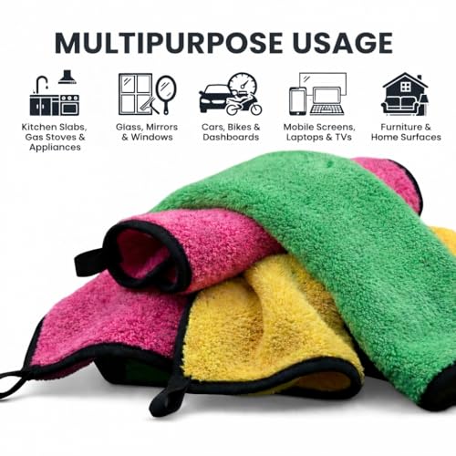 Image of Microfiber Towel for Car Cleaning 400 GSM TRIZONE Micro Fiber Cleaning Towel, Cloth for Dusting Washing & Mirror Glass Cleaning, Microfiber Cloth for Drying & for Car Detailing (4 Colors) Pack(2)
