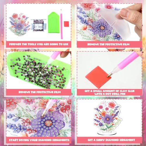 Kosiz 9 Pcs Wildflower Diamond Painting Tabletop Decorations Flower Diamond Art Kits for Adults Double Sided Acrylic Floral Table Centerpieces for Tabletop Beginner DIY Crafts Gifts Home Party Decor by Kosiz - Image 5