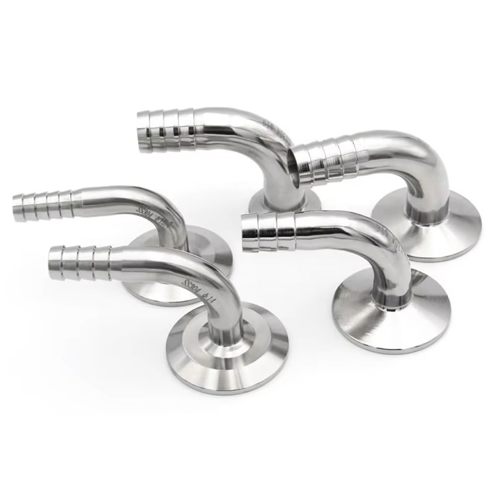 Dyetee 1Piece 10-51Mm Od Hose Barb Pipe Fitting Tri Clamp, 90 Degree Elbow Ferrule 50.5 64Mm Sanitary Ss304 (12Mmxferrule 50.5)