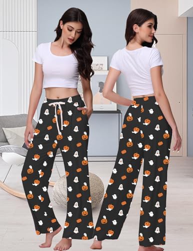Image of Veseacky Women's Wide Leg Lounge Pants Yoga Pajamas Comfy Stretch Drawstring Pajamas Puls Size Dance Bottoms S-4XL