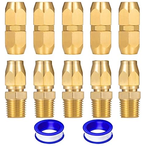 Breezliy Soild Brass 4pcs 1/4" Barb(1/4" ID Polyurethane Hose) x 1/4" NPT and 4PCS Soild Brass Air Reusable Hose Splicer For 1/4-Inch ID Hose Cover