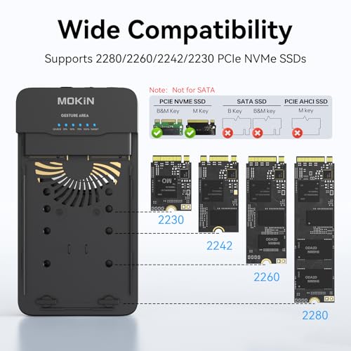 Dual-Bay Offline Clone Tool-Free NVMe M.2 SSD Enclosure 40Gbps USB4 with Cooling Fan, Compatible with MacBook M4/Pro/Max, Mac Mini, Supports NVMe PCIe Size 2230/2242/2260/2280 (Up to 8TB)