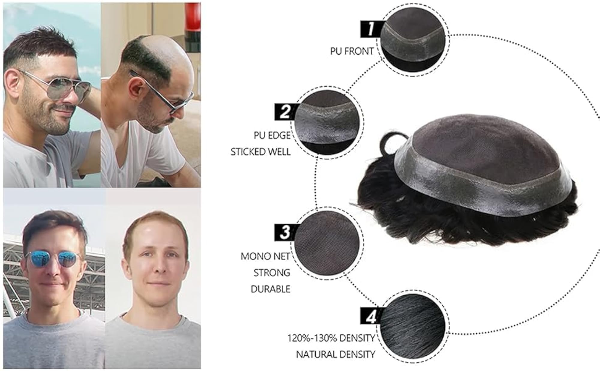 Men's Australian Patch Hair Replacement System, Durable Toupee