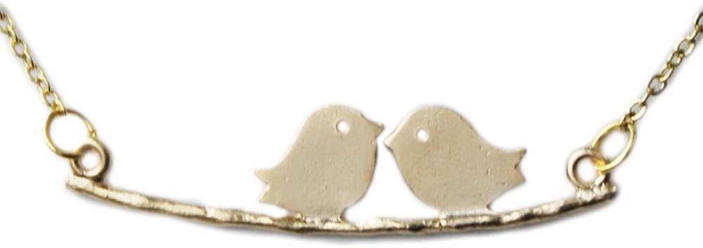 Love Birds Kissing on Tree Branch GOLD Plated Couples Necklace - BONUS PACK