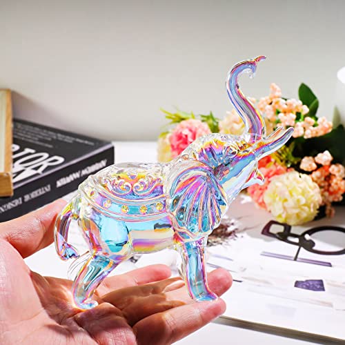 Image of YWHL Iridescent Glass Elephant Gifts for Women, Crystal Elephant Figurine