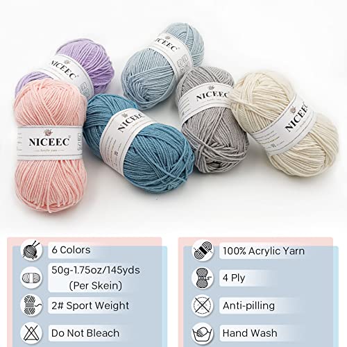 Image of NICEEC 300g Soft Assorted Colors Yarn - Sport Weight,100% Acrylic, 4 Ply, Bonbons Yarn for Crochet & Knit, DIY Project Starter Kit for Kids or Adults(Total 870yds) - Series 9