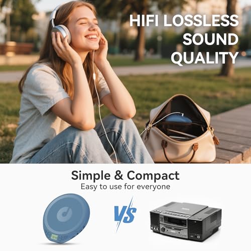 Image of Portable CD Player for Car: Kegaudio with Earphones Anti-Skip LCD Display Personal Disman Disc Player for Car & Sports Supports MP3 WMA PROG & Memory Function