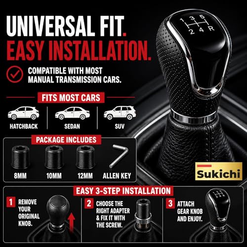Image of Medirich Lifesciences SUKICHI Premium Gear Shift Knob for Manual Cars | Universal Anti-Slip Gear Lever | Sporty Car Interior Accessory (Five Speed Dotted, Black)