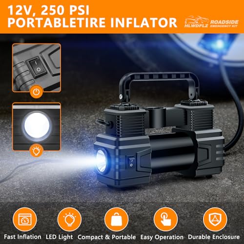 Hlwdflz HLC006CZB-ORANGE92 Car Emergency Kit With Portable Air Compressor - Roadside Assistance Emergency Kit thumb #2