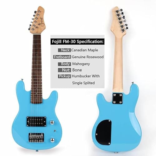 Fojill Guitar With Bluetooth Battery Inside Amplifier Blue Kid Children Junior Electric Guitar Beginner Kit Combo Bundle Mini Set Starter Package For Teens Youth All Accessory Included #TOP1