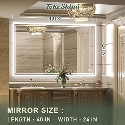 Tokeshimi 40 X 24 Inch Led Bathroom Mirror With Lights Backlit Vanity Mirror Anti-Fog Wall Mounted Lighted Bathroom Mirror Dimmable Makeup Mirror With Memory Function(Horizontal&Vertical) #TOP7