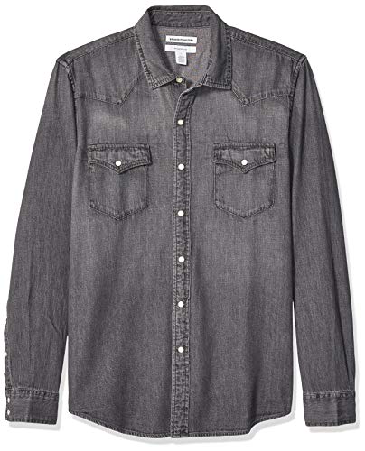 Amazon Essentials Men's Slim-Fit Long-Sleeve Denim Shirt, Grey, Large