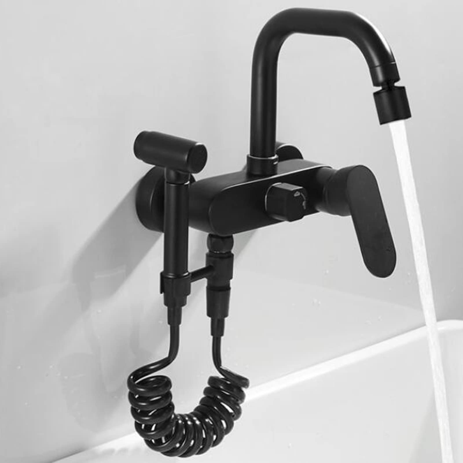 Cocina de Montaje en la Pared de Grifo con Pistola Spray Agua Caliente Agua Caliente y Fregadero multifunción de Fregadero-Negro (Color: Nero) Toque de Agua