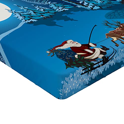 Ambesonne Christmas 2 Pack Fitted Sheet, Santa Winter Forest, Bed Cover All-Round Elastic Deep Pockets 2 Pieces, Package Contains 2 Twin Size Fitted Sheets, Aqua