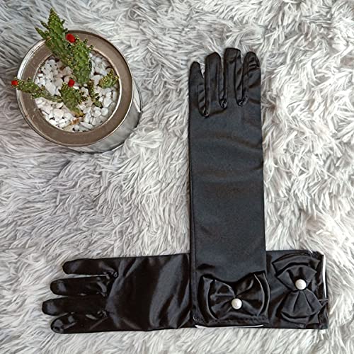 Satin Bowknot Long Glove,Formal pure color long cubits long gloves stretch satin beautiful girl dress party girl children's gloves4