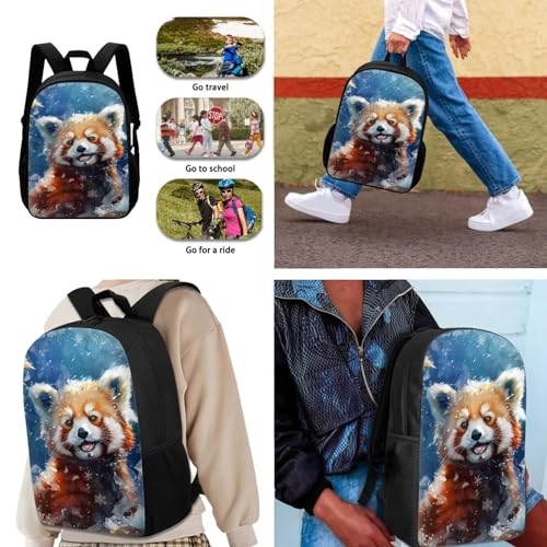 3 Pack Kids School Backpack Set, Red Panda Large Backpack for Boys Girls, Animal Print Insulated Kids Lunch Bag with Strap Handle, Cute Kawaii Pencil Case for School, Blue and Brown2