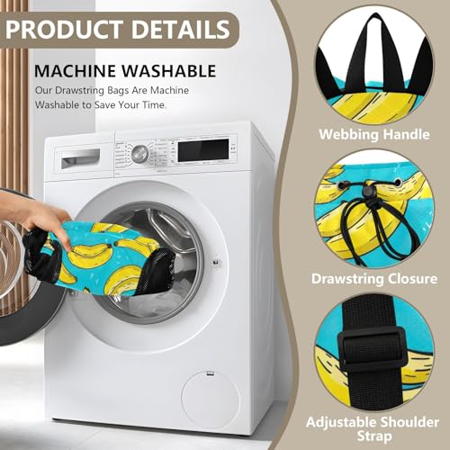 Banana Cartoon Drawstring Gym Backpack for Men Women Pull String Sports Swim Bag with Mesh Pocket & Adjustable Strap Camp Bag for Travel Swimming Outdoor4