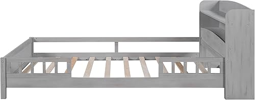 Miniatura 25 de Harper & Bright Designs Cama de plataforma de tamaño individual con cabecera de estantería y barandilla, marco de cama baja de madera con luz LED