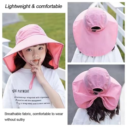 3 Pieces Kids Sun Hats with Neck Flap UV Protection Fishing Hat Unisex Children Wide Brim Beach Hat for Age 2-143
