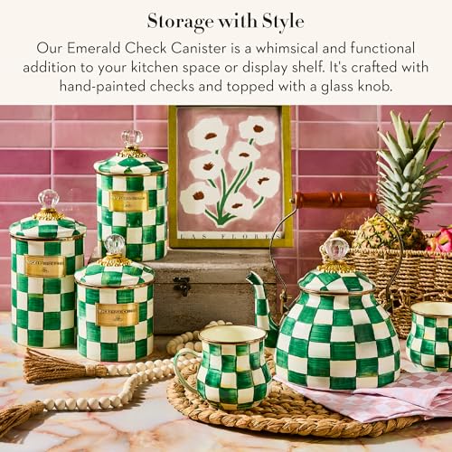 Image of MACKENZIE-CHILDS Enamel Canister, Large, Green-and-White Emerald Check