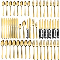 48-Piece Pleafind Stainless Steel Flatware Set with Steak Knives (Gold)