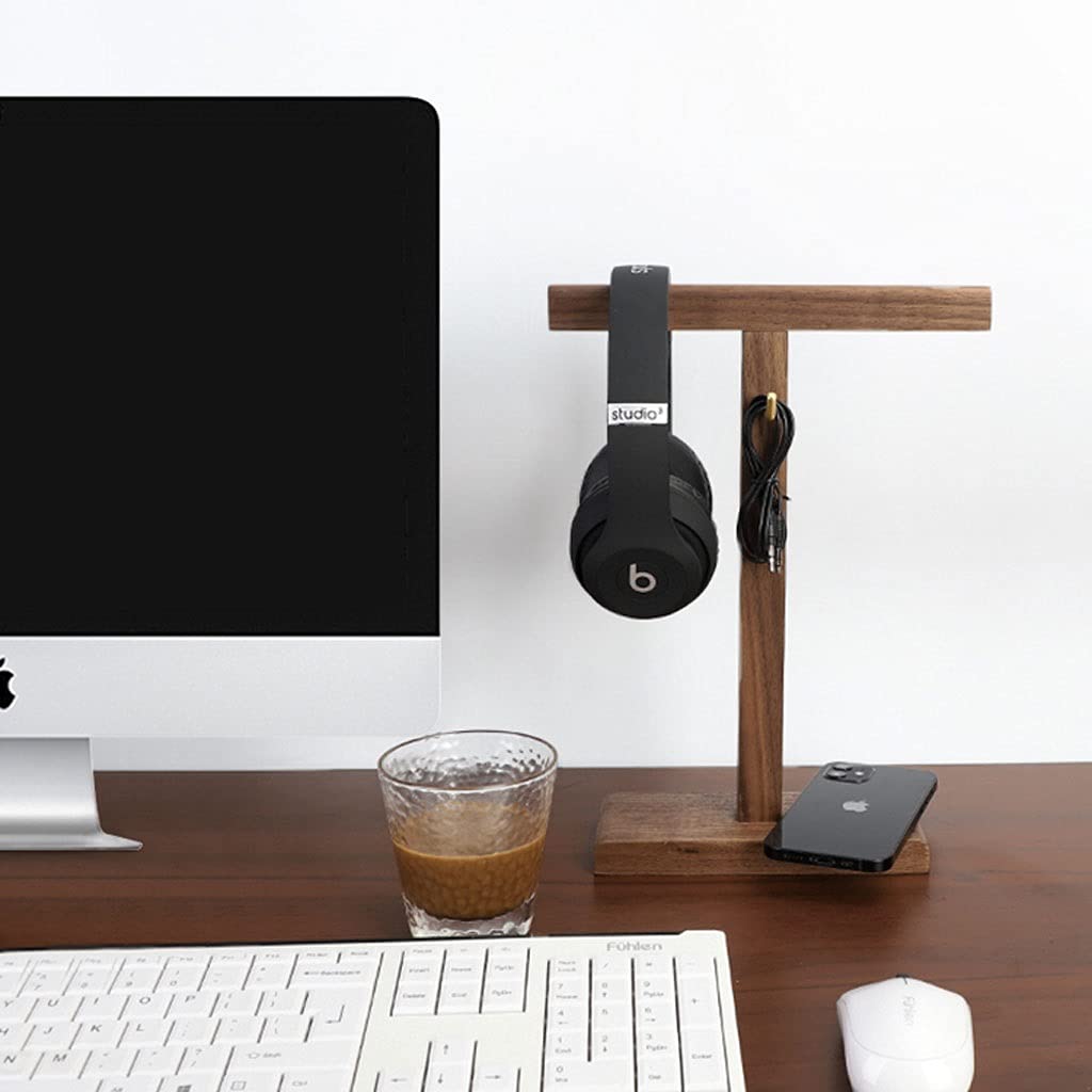 TOMYEUS Soporte Auriculares Auricular de Madera Hanger Desktop Auriculares Verticales Soporte de la Tabla Mesa Accesorios Multifuncional Auricular Pantalla Soporte Metal Hook Soporte de Cascos Gaming