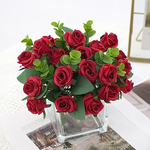 Artificial Flowers Fake Silk Rose for Decoration,20 Heads Small Roses Flower Bouquet with Stem of Flowers,Plastic Flowers for DIY Vase Home Wedding Centerpieces (2Pcs - Image 3