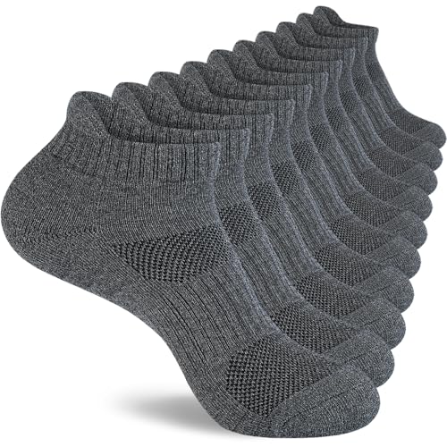 Monxiery Mens 100% Cotton Ankle Socks, Athletic Cushioned Performance Running