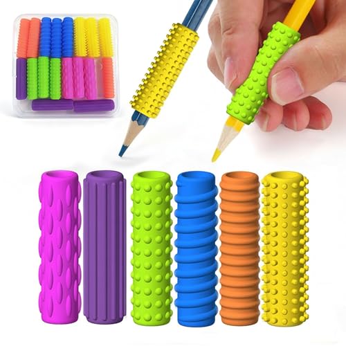 JYNXOR Tdah Enfant Outils,Poignées à Crayons,Lot de 18 Poignées de Crayon Sensorielles Texturées en Silicone,Soulageant L'anxiété,pour Salle de Classe,Bureau et école