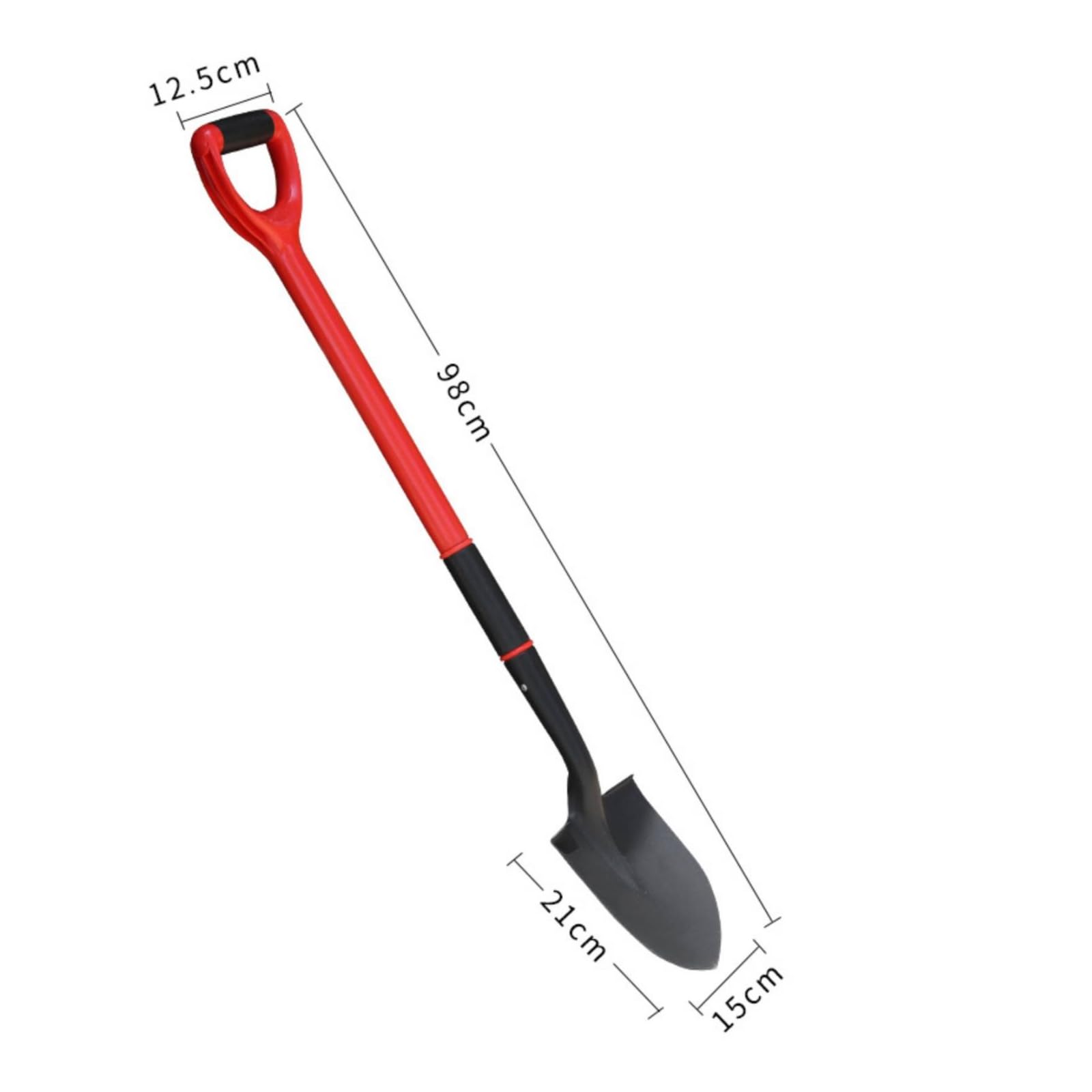 Pala Mango Circular Empuñadura Plástica Jardinería Metal Negro, Rojo, Pala De Punta, Mango De Plástico Rojo con Asa Circular