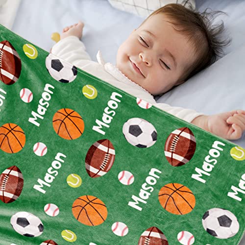 Image of Personalized Ball Blanket with Name for Boys Custom Name Blanket for Kids