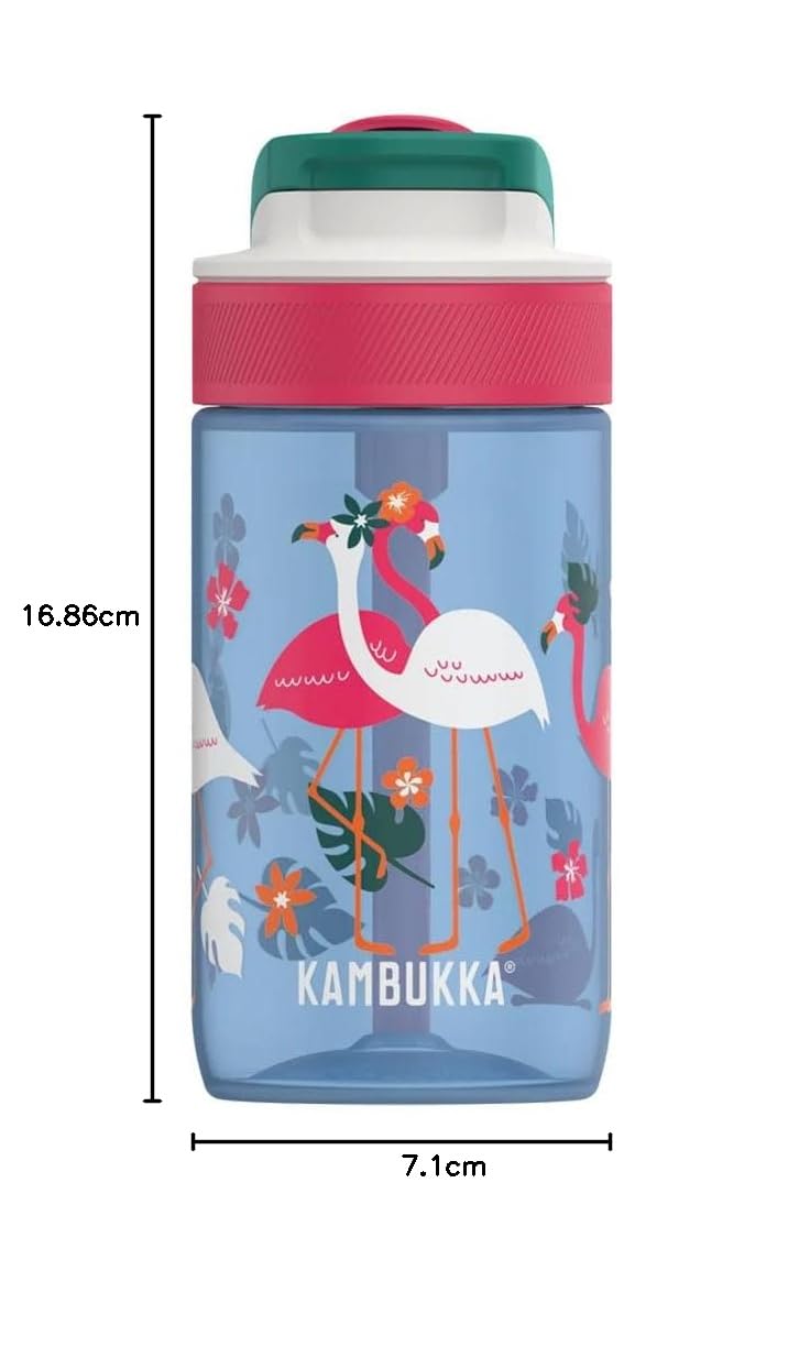 Kambukka Dziecięca butelka na wodę (400 ml) – szczelna – nie zawiera BPA – odporna na wstrząsy – bezpieczna w zmywarce – odporna na wycieki butelka na wodę dla dzieci – model Lagoon Blue Flamingo