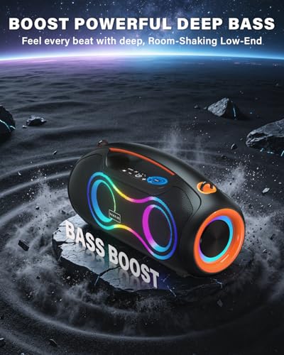 Image of Portable Bluetooth Speaker Wireless, 180W Max Loud Waterproof Speakers, Bass Boost Boom Box for Party and Outdoor, w /2*Subwoofer, 2*Tweeter, DSP, IP65, 24H, TWS, TF, USB, AUX