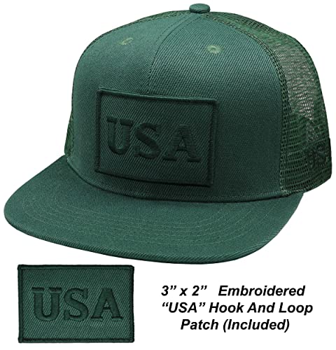 Image of Antourage American Flag Unisex Baseball Hat for Men and Women | USA Flag Mesh Snapback Flat Visor Cap + 2 Patriotic Patches