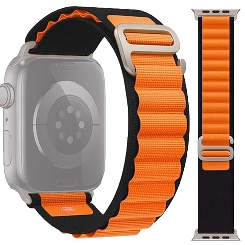 Image of Sounce Nylon Loop Watch Band Compatible with iWatch Ultra Ultra 2 Series 9 8 7 6 5 4 3 2 1 SE 49mm 45mm 44mm 42mm G Hook Sport Strap for Men and Women (Orange Black)