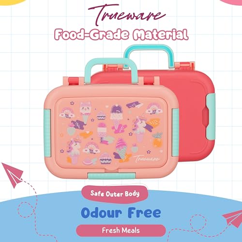 Image of Trueware Galaxy 3 304 Stainless Steel PU Insulated Lunch Box with Three Compartment BPA Free, Food Grade Ideal for School, Picnic, Office & Outdoor - 520ml