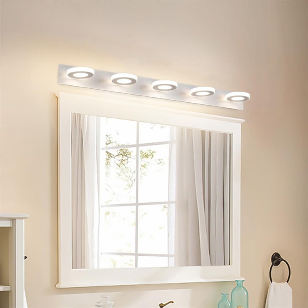 XINYASEE Lampe LED pour miroir de salle de bain, 10-25W Applique murale pour salle de bain, Applique murale pour vanité et maquillage, Blanc (5 têtes)