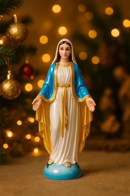 Image of Immaculate Mary Figurine | Christmas Prayer Statue, Marble-Look Decorative Showpiece for Home Office, Car Dashboard Idol, Spiritual Blessing Idol & Christian Gift Item