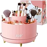 fanado 360° Rotating Makeup Organiser, Makeup Brush Holder, 5 Compartment Makeup and Skincare Storage for Vanity, Desktop, Bathroom (Pink)