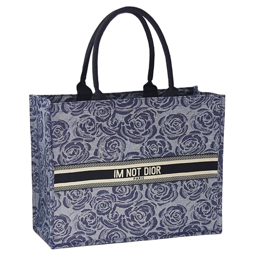Monikong Women Luxury Tote Bags: Large Fashion Graffiti Handbags Cotton Linen, Large Capacity Jacquard Retro Totes (Denim Rose)