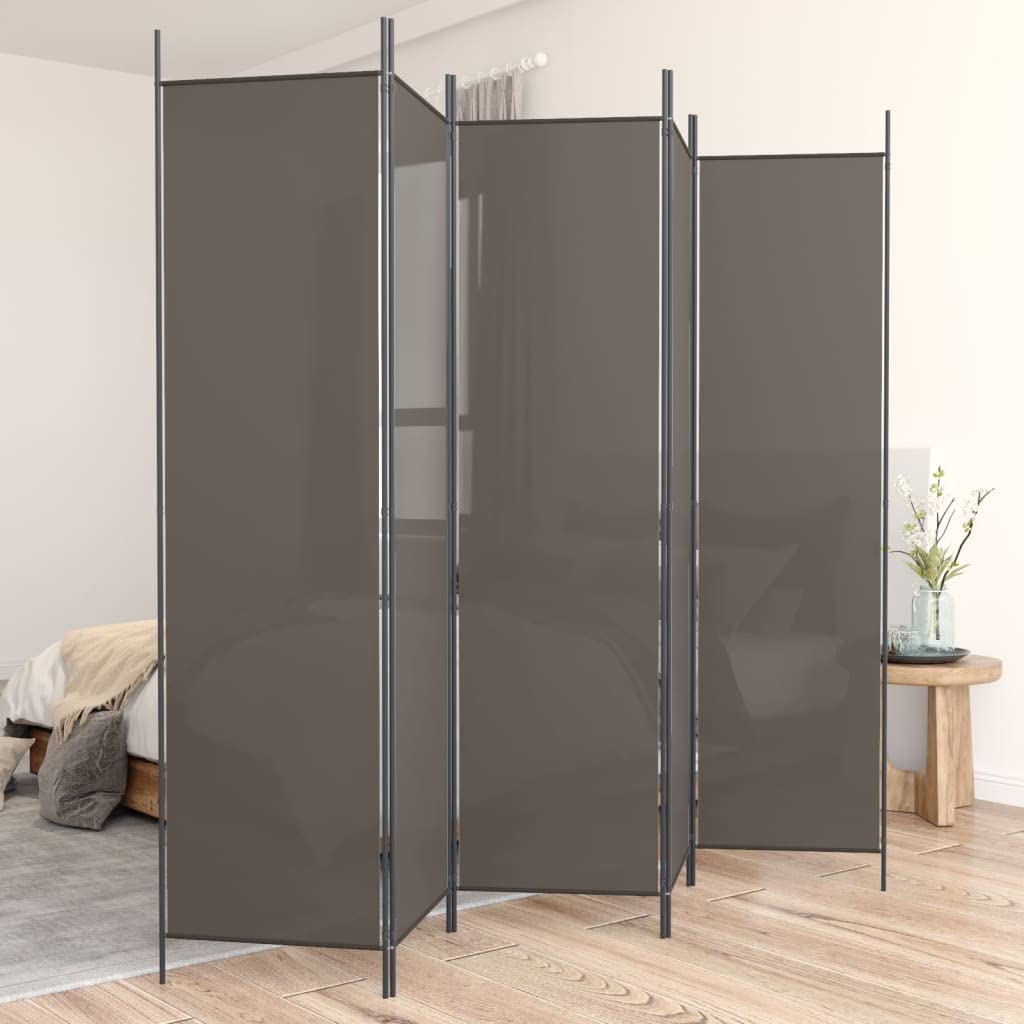 Paravento antracite 250 x 200 cm tessuto divisorio 5 pannelli pieghevoli per camera da letto soggiorno