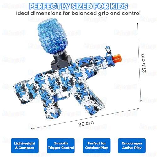 Image of Kidology Electric Gel Ball Blaster Toy Gun| High-Speed Water Gel Shooter with Rechargeable Battery & Protective Goggles | 80 Ft Range Outdoor Target Shooting Game for Adults (14+ Year) - Blue