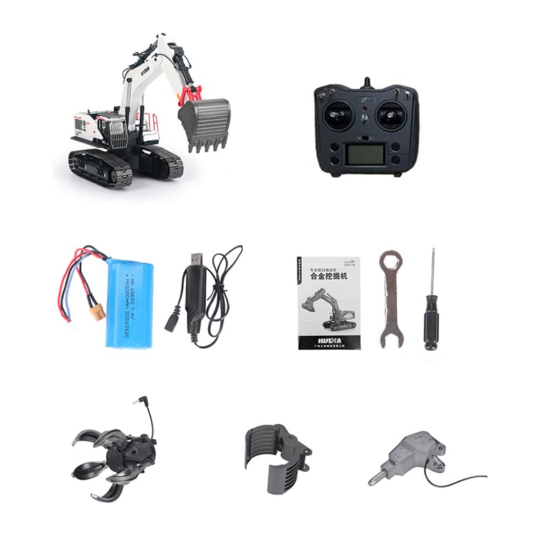 1/14 HUINA RC metallo escavatore modello giocattolo 1594 luce radio batteria 22 canali suono