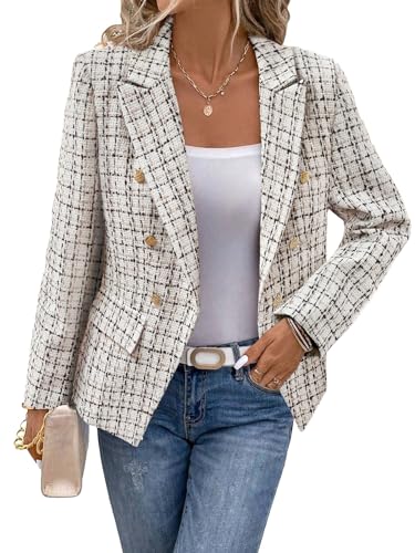 Mina Self Tweed Jacket Women Plaid 2025 Fall Jackets Warm Winter Beige Holiday Party Business Suits Casual Womens Suit Light Women's Lightweight Trendy Cute Fashion Short Fleece Puffer Sherpa Ladies